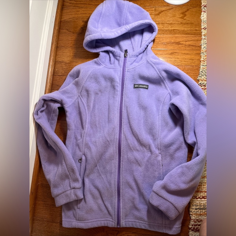 Columbia Girls Benton Springs Hooded Fleece Jacket Purple Full Zip Size L 14-16